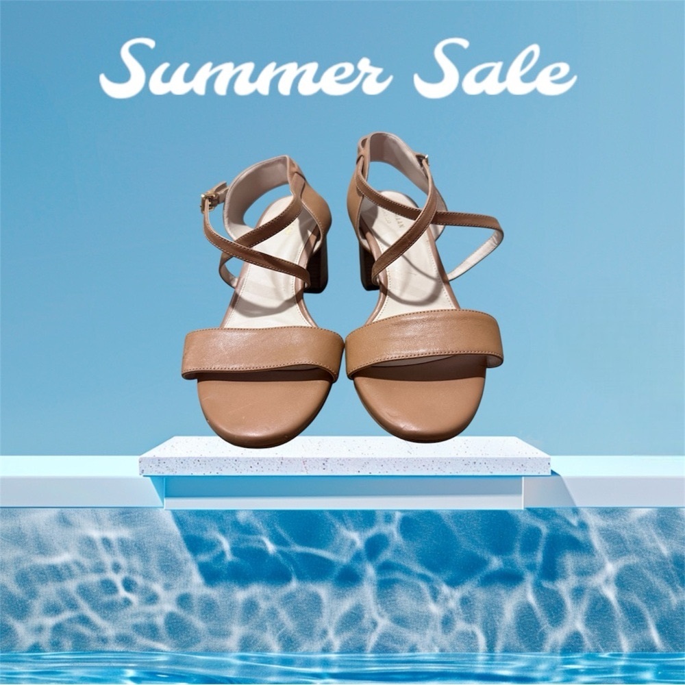 Cole Haan Tan Heeled Sandals with Crisscross Straps